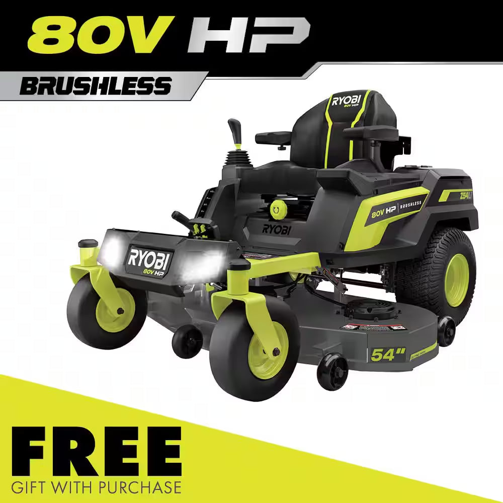 80V HP Brushless 54 In. Battery Electric Cordless Zero Turn Riding Mower (3) 80V Batteries (4) 40V Batteries and Charger