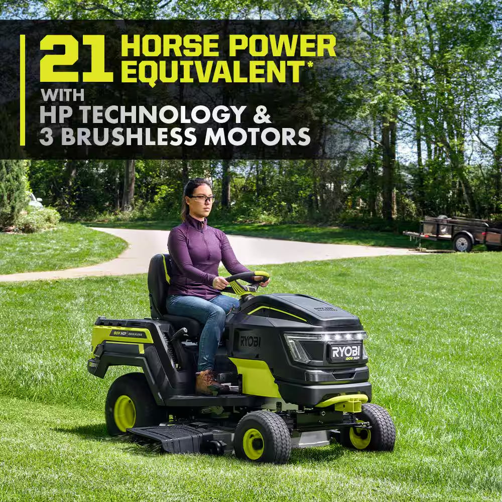 80V HP Brushless 42 In. Battery Electric Cordless Riding Lawn Tractor with (3) 80V 10Ah Batteries and Charger