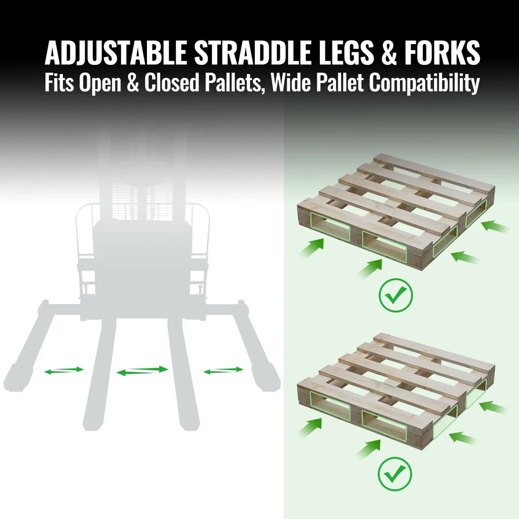 3300lbs Lithium-ion Electric Straddle Stacker, 98" Lift, Adjustable Legs & Forks, F33-98S